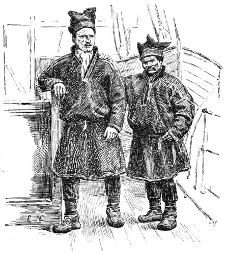 Самуэль Йоханнесен Балту и Оле Нильсен Равна. На поясе у Равна виден нож в ножнах